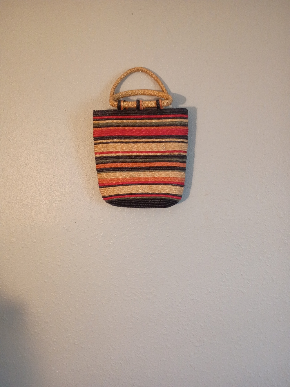 Faded Glory Striped Woven Tote - Red, Black, Tan